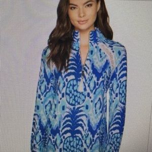 Lilly Pulitzer Skipper Popover Serene Blue Tropi Call Me Pineapple Print  Size M